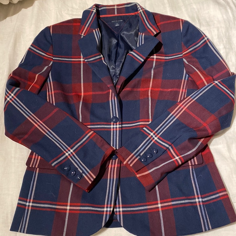 Tommy Hilfiger Red and Blue Plaid Blazer